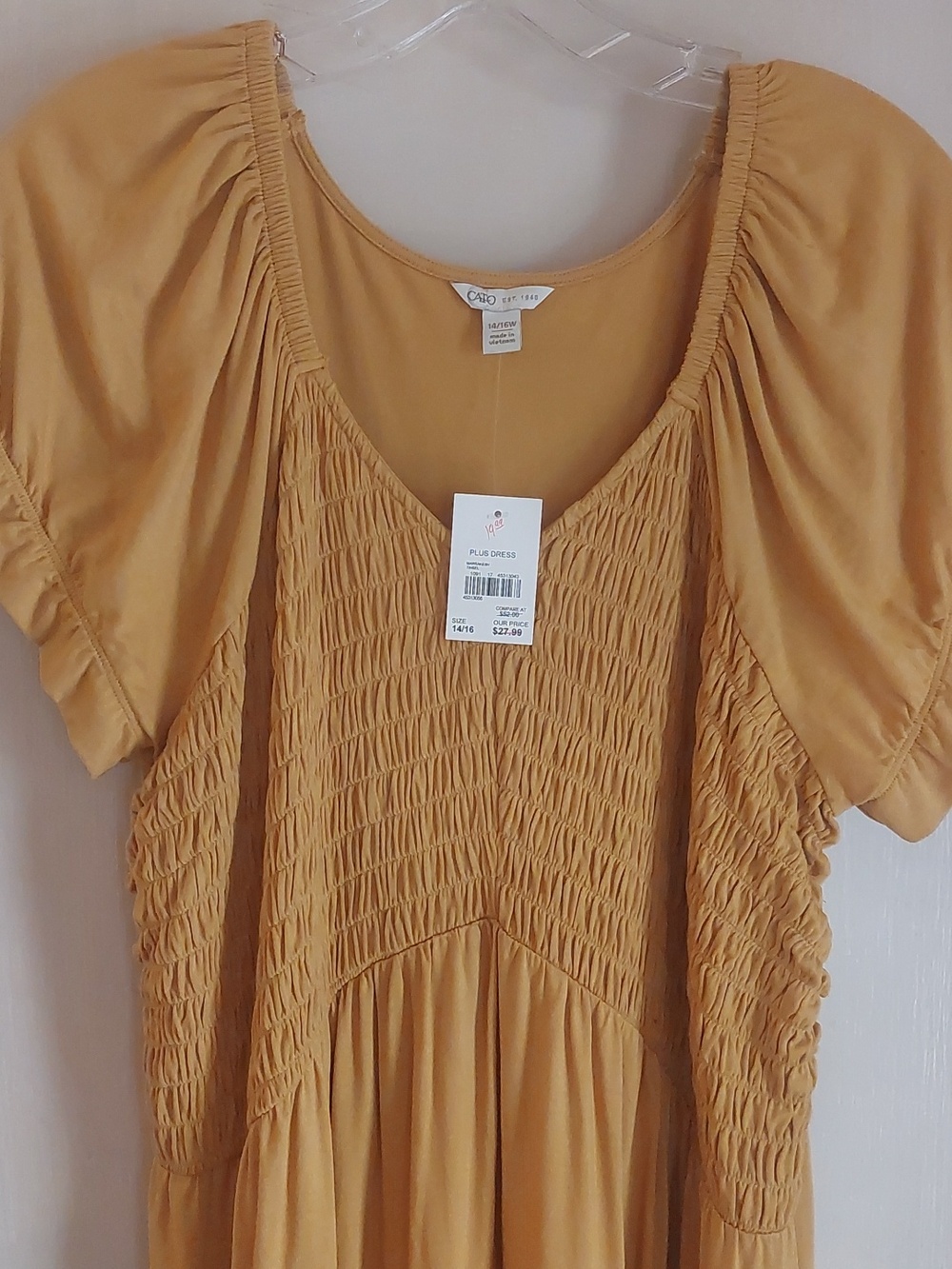Cato Dijon Yellow Smocked Short Sleeved Babydoll Dress Womans Sz 14/16 - Picture 6 of 17
